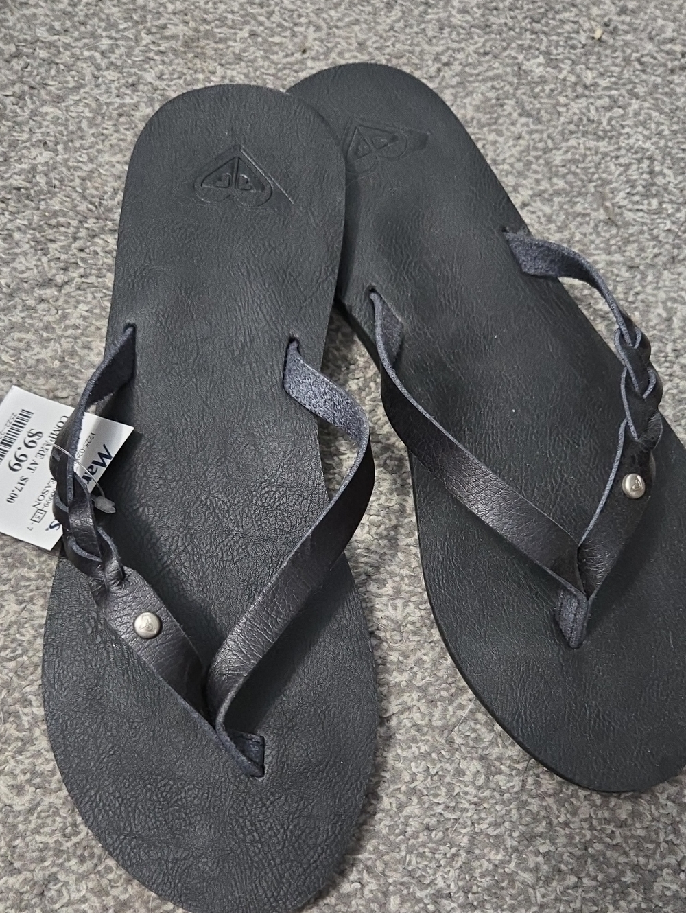 Roxy Women's Black Braided Strap Flip Flop Sandals